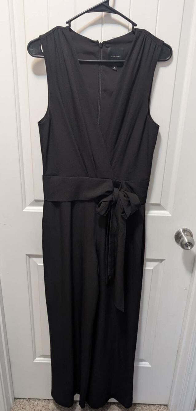 Alex Marie Black Jumpsuit Workwear Wedding Event Bow Tie Waist Size 6